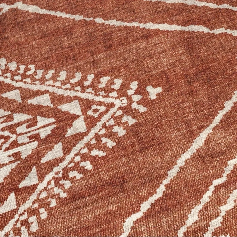 NEW West Elm Red Orange Boho Aztec Geometric Moroccan Area Rug Carpet - 4' x 6'